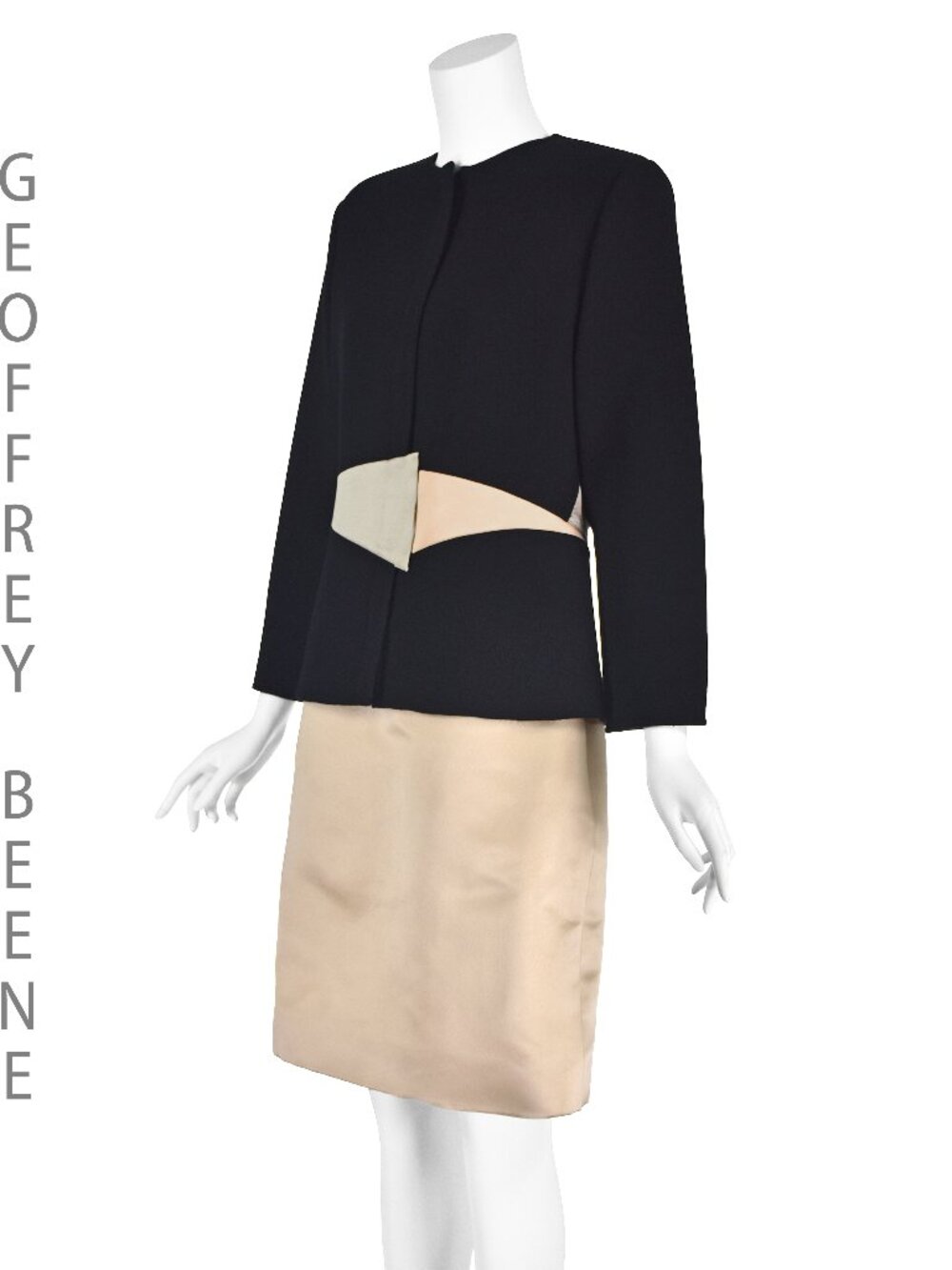 GEOFFREY BEENE Vintage Black Wool Jacket & Champagne Silk Skirt Suit, SZ10/12
